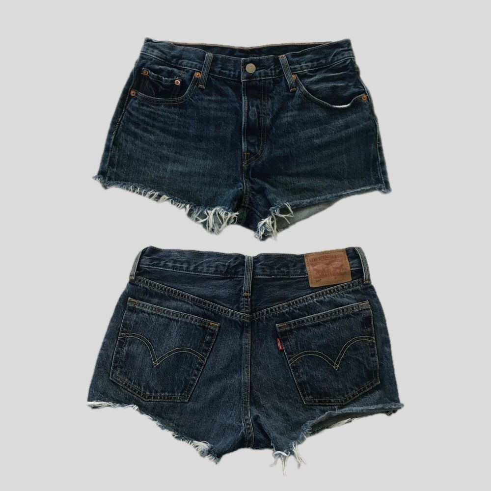 Levis 501 Indigo Blue Denim Cutoff Button Fly Jean Shorts Daisy Dukes Women's 28
